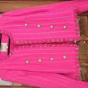 L'AGENCE Fuchsia Tweed Blazer with Gold Accents